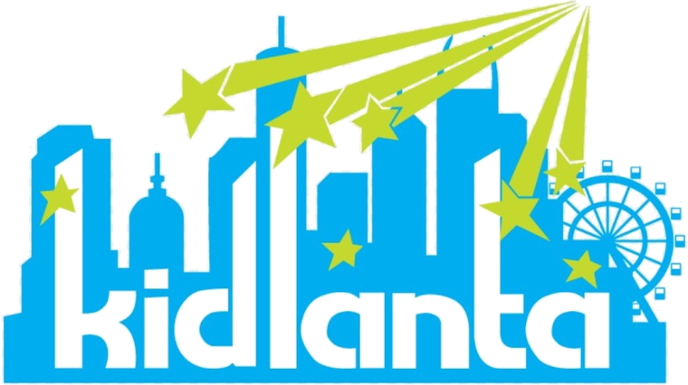 Kidlanta — Atlanta skyline logo with shooting stars and a ferris wheel